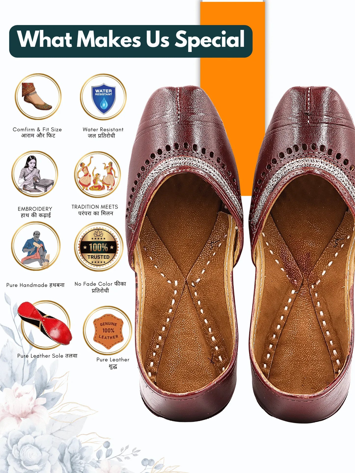 UrbanMehfil Leather Floral Jutti